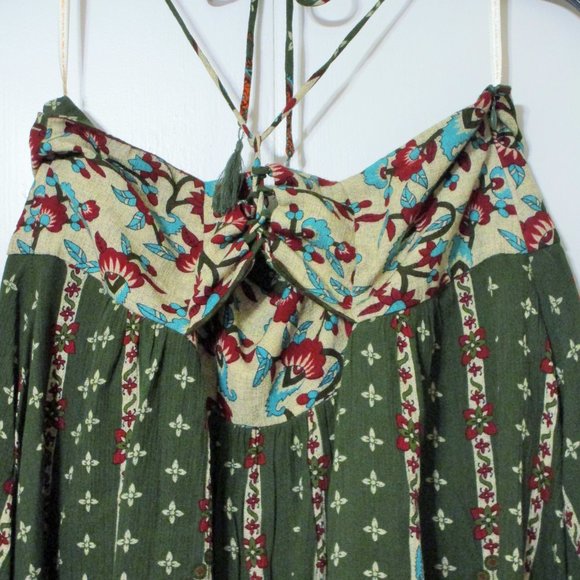 Farm Rio Floral Peacock Green Mixed Print Halter Top Blouse Sz P NWT - Picture 4 of 9